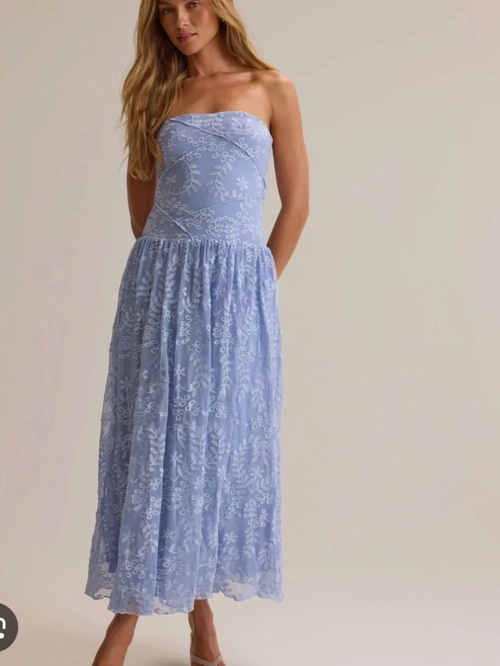 Altar'd State Strapless Lavender Floral Lace Maxi Dress - Picture 2 of 7
